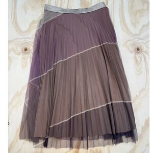 MOTF Purple Mauve Colorblock Pleated Tulle Midi Skirt Silver Glitter Waist